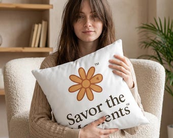Logo Flower Pillow | Square Polyester Throw Pillow, Savor the Moments