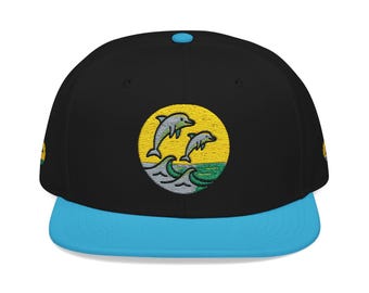 Dolphins Vibrant Embroidered Snapback Hat, Fashionable Cap for Summer, Beach Days, Casual Outfits, Gift for Friends, Street Style Accessory
