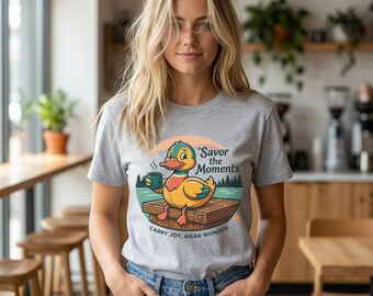 Retro Duck Coffee T-Shirt | Savor the Moments Illustration