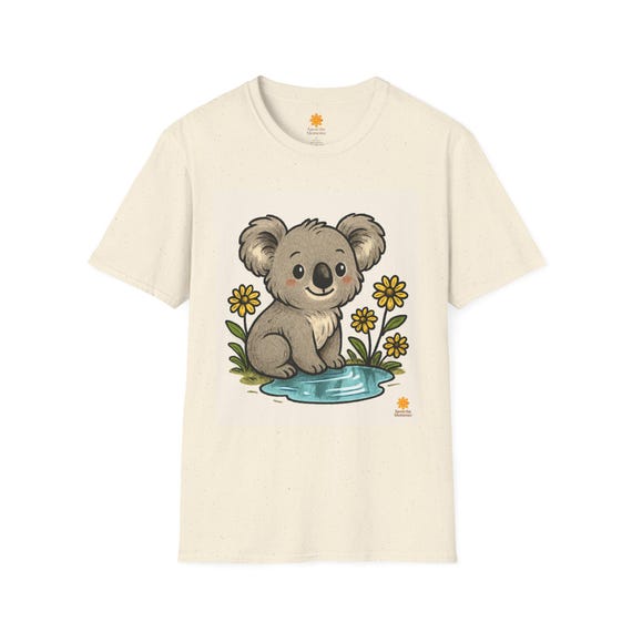 Cute Koala Sitting by Water T-Shirt | Floral Aussie Wildlife Tee