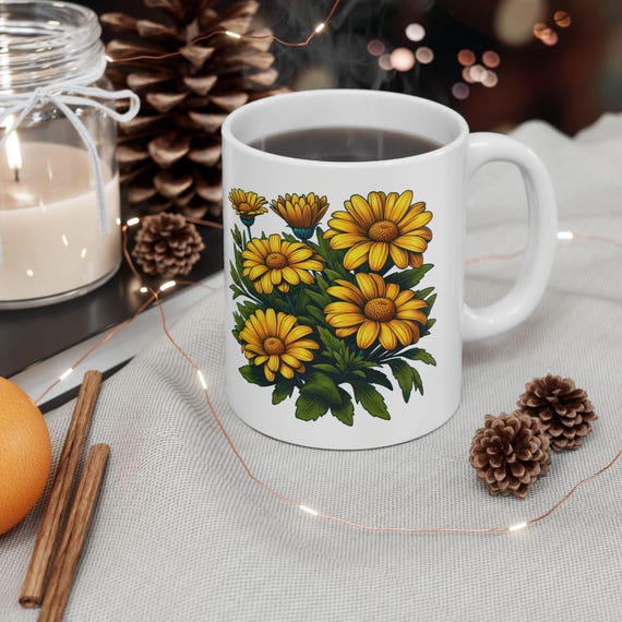 Sunny Floral Ceramic Coffee Mug - Cheerful Kitchen Decor
