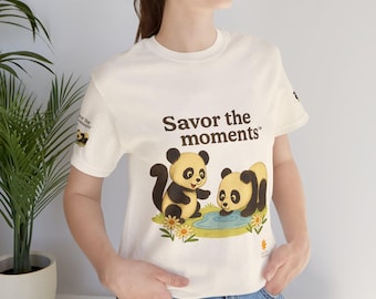 Panda-Themed Unisex Jersey Tee: Savor the Moments Shirt, Cute Animal Tee, Gift for Nature Lovers, Fun Casual Wear, Eco-Friendly Clothing