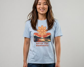 Cabin lake landscape Savor the Moments scenic sunset flower T-Shirt