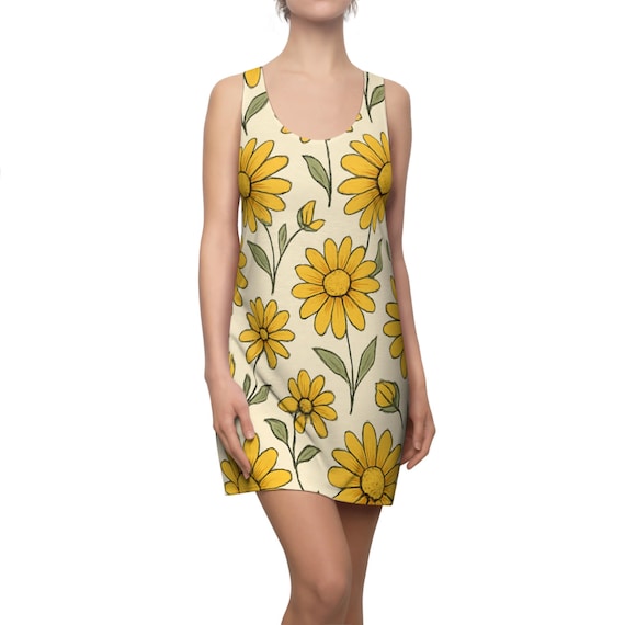 Women's Floral Summer Dress, Cute Sunflower Dress, Vacation Outfit, Casual Dress, Boho Style Dress, Birthday Gift