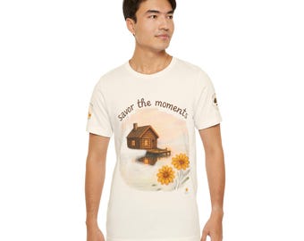 Cabin Lake Graphic Tee - Unisex Cottagecore Shirt, Savor the Moments