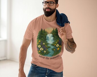 Nature-Inspired Adult Staple Tee, Savor the Moments Shirt, Floral Art Tee, Relaxed Fit T-Shirt, Gift for Nature Lovers, Mindfulness Apparel