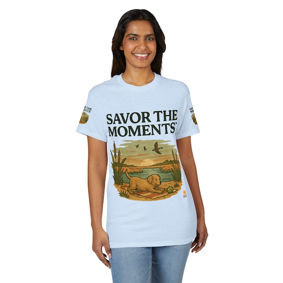 Puppy Scene T-Shirt | Lake Dogs Retro Nature, Savor the Moments