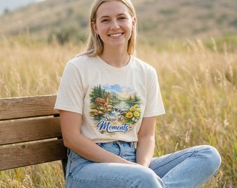 Woodland Deer T-Shirt | floral lake landscape, Save the Moments, Forest Animal tee, Wildlife Art Tee