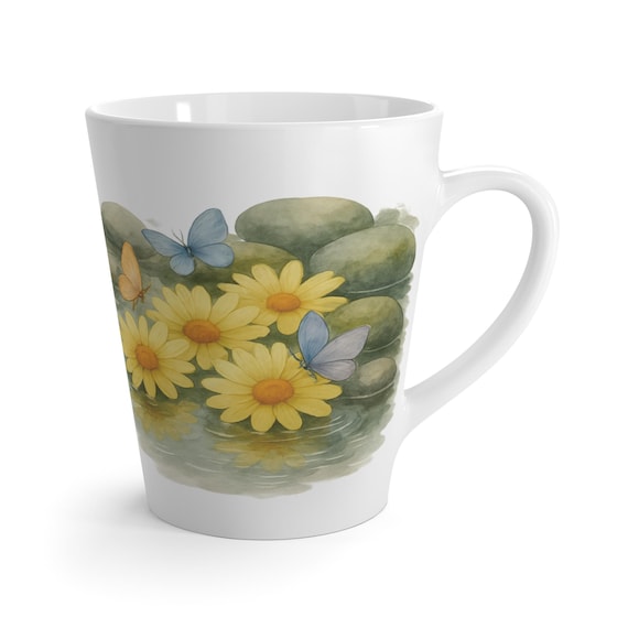 Floral Butterfly Latte Mug - Savor the Moments, Coffee Cup for Nature Lovers, Gift for Her, Home Decor, Springtime Mug