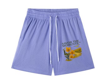 Ocean‑inspired Mesh Drawstring Shorts, coastal marsh, flowers, seagull details, breezy summer vibe, beach‑day gifting.