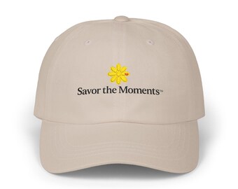 Savor the Moments embroidered daisy Dad Cap | white adjustable hat