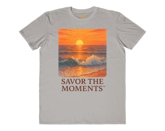 Men's Lightweight Fashion Tee - Savor the Moments, Sunset Beach T-Shirt, Casual Summer Top, Relaxed Fit Tee, Nature Lover Gift, Graphic Tee