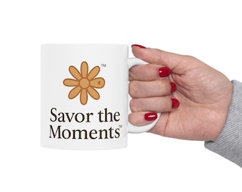 Savor the Moments Mug | Retro Flower Illustration, Text Design