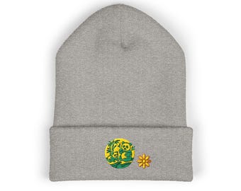 Panda Embroidery Beanie | Cute Yellow Ducks Cuffed Knit Hat