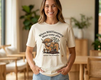 Highland Cow Illustration T-Shirt | Where ROOTimentary ideas come alive, Savor the Moments