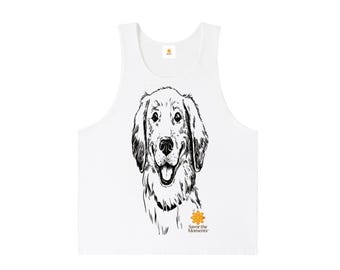 Dog tank top, retro animal graphic, pen art, retriever design, dog lovers seek, lightweight, pet‑summer‑vibe shirt