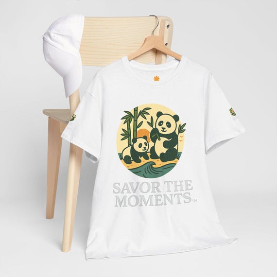 Panda-Inspired Unisex Heavy Cotton Tee - Savor the Moments, Comfortable T-Shirt, Cute Animal Shirt, Nature Lover Gift, Casual Wear