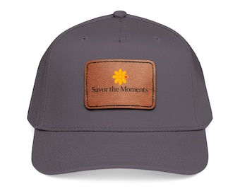 Savor the Moments leather patch Baseball Cap | floral emblem, rectangle patch