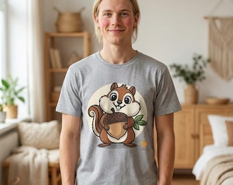 Cartoon Chipmunk Acorn T-Shirt | Woodland Animal Graphic Tee