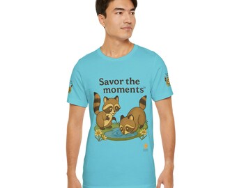 Raccoon Tee, Cute Animal Shirt, Nature Lover Gift, Unisex Graphic Tee, Summer Wardrobe Essential, Savor the Moments