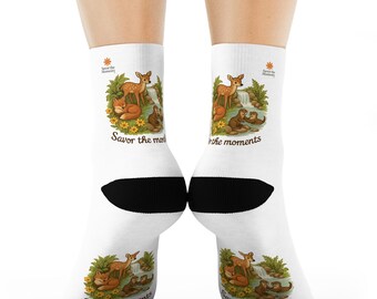 Woodland Animal Crew Socks • Deer, Otter & Fox Illustration • Cozy Forest Wildlife Socks • Nature Inspired Gift