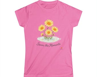 Women’s Yellow Daisies Floral Cotton Tee • Softstyle Flower Print Shirt • Summer Casual Top • Lightweight Graphic Tee