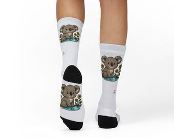 Koala Sunflower Crew Socks • Animal Print • Cute Cozy Socks for Animal Lovers