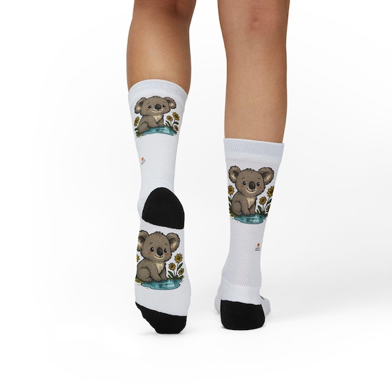 Koala Sunflower Crew Socks • Animal Print • Cute Cozy Socks for Animal Lovers