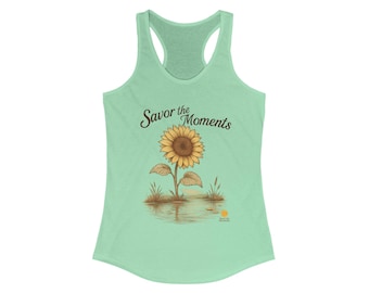 Women’s Sunflower Workout Tank • Lightweight Activewear Racerback • Coastal Adventure Fitness Top