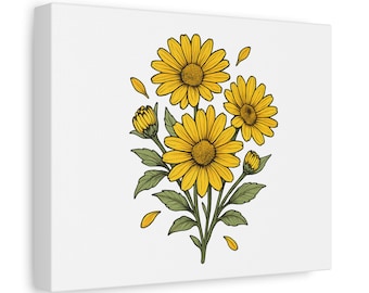 Yellow Daisy Floral Canvas Art, Vibrant Sunflower Wall Decor, Bright Home