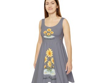 Floral Skater Dress • Vibrant Boho Summer Outfit • Yellow Daisies Print • Flowy Casual Dress for Warm Weather & Nature‑Inspired Style