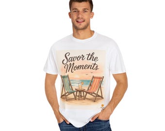 Coastal Sunset Beach Chairs Tee • Eco‑Friendly Nature Shirt • Seagull & Ocean Graphic • Relaxing Beverage Design, Coastal Lifestyle Lovers