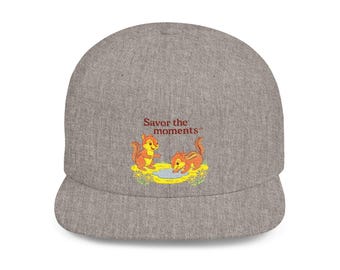 Chipmunks Embroidery Flat Bill Snapback • Vintage Picnic‑Style Cap • Savor the Moments™ Nature Hat • Cute Woodland Gift Idea
