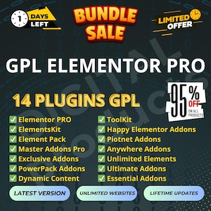 Mega Bundle Elementor Pro GPL + 13 Premium Addons | WordPress Digital Download | Lifetime Updates