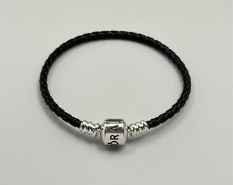 Pandora Bracelet Double Braided Leather Black  S925  SILVER ALE