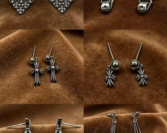 Gothic Sterling Silber Kreuz/Zunge/Iris/Quaste Ohrringe, vintage dunkel unisex punk Stil, ein perfektes Geschenk für Sie oder Ihn.