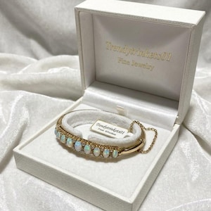 Vintage Ethiopian Opal Bangle Bracelet 14K Yellow Gold Plated, Natural Opal Cabochon Bracelet For Women, Art Deco Unique Opal Jewelry