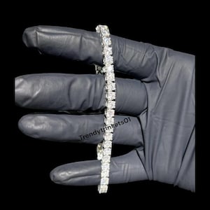 Vintage Round Cut Moissanite Tennis Bracelet: 14K White Gold Plated Sterling Silver, 7.5 Inch