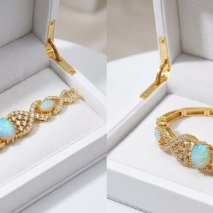 Bracciale con opale di fuoco, bracciale rigido a maglie in filigrana con diamanti, elegante gioiello da sposa con opale, argento sterling 925 in stile vintage, regalo di grande effetto per lei.