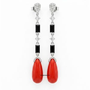 Vintage Coral Earring 14k white Gold Plated, Simulated Coral Dangle Earrings: Sterling Silver, Victorian Jewelry