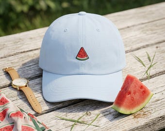 Gorra estilo "dad hat" con bordado de rebanada de sandía, gorra minimalista de algodón para verano.