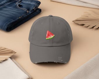 Gorra de papá con diseño de sandía desgastada – Gorra de algodón con frutas de verano