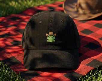 Gorro de vaquero bordado con rana, gorra de pana estilo western con estampado de animales.