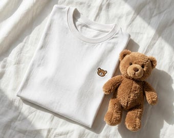 Camiseta bordada con osito de peluche – Camiseta urbana de algodón grueso