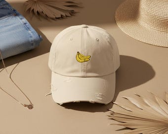 Gorra de béisbol de sarga de algodón con estampado de plátano desgastado