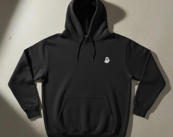 Sudadera con capucha bordada con diseño de fantasma, icono minimalista de saludo, sudadera de algodón.