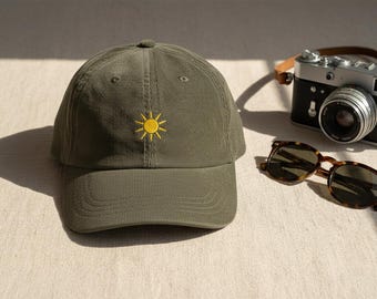 Gorra de sol bordada, sombrero minimalista vintage de pana de estilo retro.