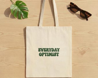 Bolso tote Everyday Optimist, lona estilo retro, bolsa de compras reutilizable estilo años 70.