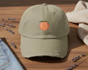 Gorra de béisbol color melocotón desgastado: Colección Frutas de Verano, Sarga color caqui