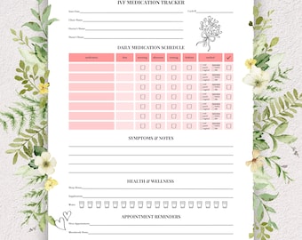 Tableau des médicaments de FIV imprimable, planificateur de traitement de fertilité, journal du cycle d'injection, tableau des médicaments quotidiens, téléchargement numérique traqueur imprimable TTC